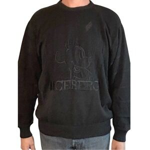 Iceberg Mickey Mouse Black Crewneck Sweater Italy Cotton Designer L